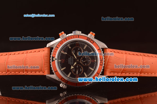 Omega Seamaster Chronograph Automatic Movement with Black Dial,Red Bezel and Orange Leather strap - Click Image to Close