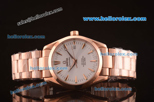 Omega Seamaster Asia 2813 Automatic Full Rose Gold Case with White Dial-ETA Coating - Click Image to Close