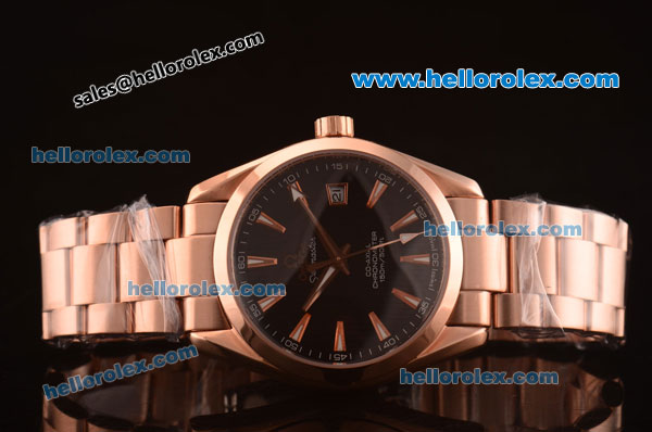 Omega Seamaster Asia 2813 Automatic Full Rose Gold Case with Black Dial-ETA Coating - Click Image to Close