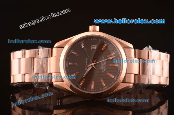 Omega Seamaster Asia 2813 Automatic Full Rose Gold Case with Brown Dial-ETA Coating - Click Image to Close