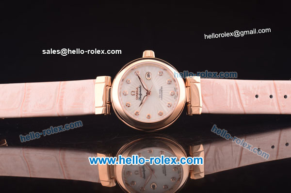 Omega Ladymatic Swiss ETA 2671 Automatic Rose Gold Case with White Stripy Dial and Pink Leather Strap-1:1 Original - Click Image to Close