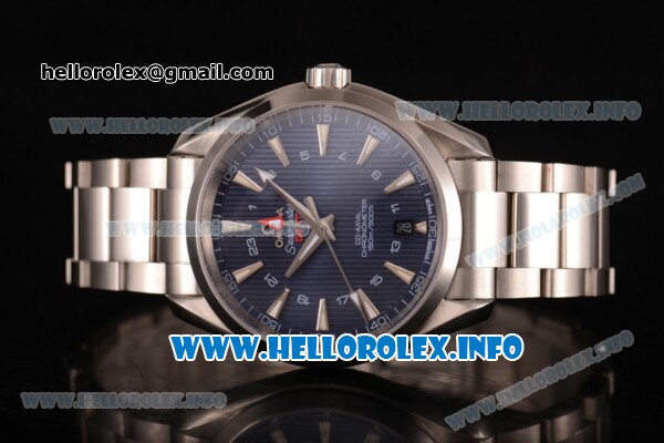 Omega Aqua Terra 150m GMT Clone Omega 8505 Automatic Stainless Steel Case/Bracelet with Blue Dial and Stick Markers - Click Image to Close