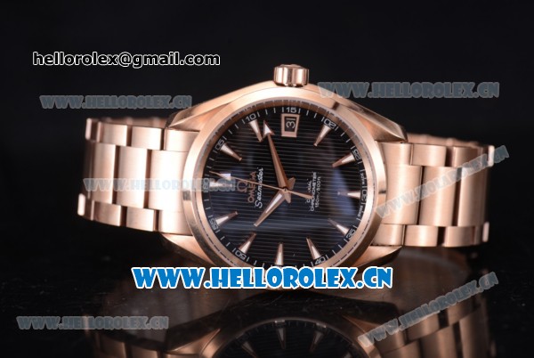 Omega Seamaster Aqua Terra 150 M Co-Axial Clone 8500 Automatic Rose Gold Case with Black Dial Stick Markers and Rose Gold Bracelet (EF) - Click Image to Close