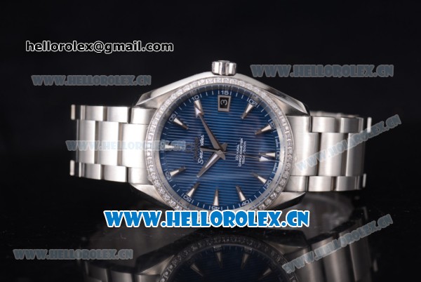 Omega Seamaster Aqua Terra 150 M Co-Axial Clone 8500 Automatic Steel Case/Bracelet with Blue Dial Diamonds Bezel and Stick Markers (EF) - Click Image to Close