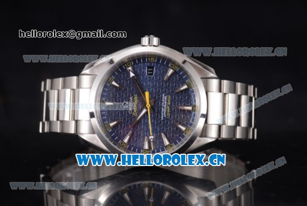 Omega Seamaster Aqua Terra 150 M Clone 8500 Automatic Stainless Steel Case/Bracelet with Stick Markers Yellow Second Hand and Blue Dial (EF) - Click Image to Close