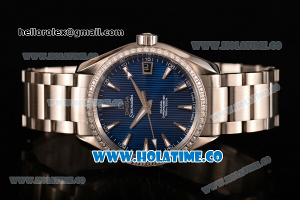 Omega Aqua Terra 150 M Co-Axial Clone Omega 8501 Automatic Steel Case/Bracelet with Blue Dial and Stick Markers - Diamonds Bezel(EF) - Click Image to Close