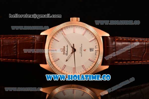 Omega Constellation Globemaster Co-Axial Master Chronometer Clone Omega 8901 Automatic Rose Gold Case with White Dial and Stick Markers - Click Image to Close