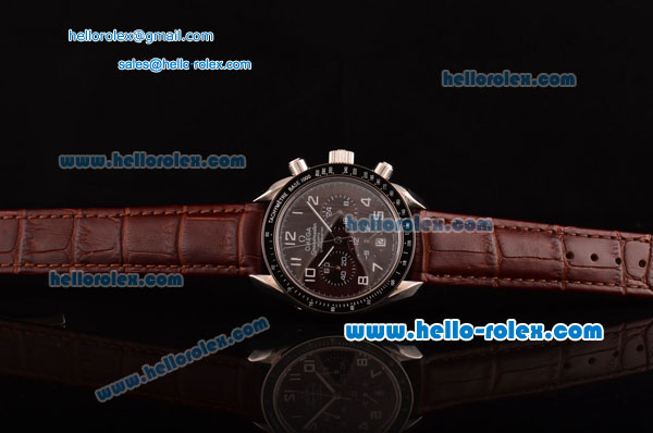 Omega Speedmaster Chrono Swiss Quartz Steel Case PVD Bezel with Brown Leather Strap and Brown Dial Numeral Markers - Click Image to Close