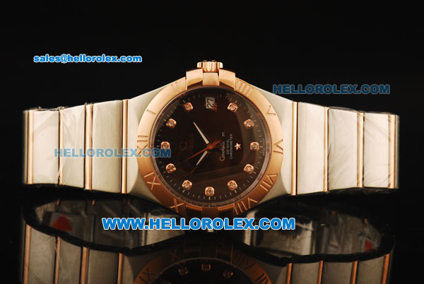 Omega Constellation Swiss Quartz Movement Steel Case with Brown Dial and Rose Gold Bezel-Two Tone Strap - Click Image to Close