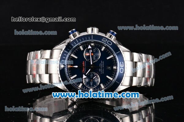 Omega Seamaster Planet Ocean 600 M Co-Axial Chrono Clone 9300 Automatic Steel Case with White Stick Markers and Blue Dial - 1:1 Original (AT) - Click Image to Close