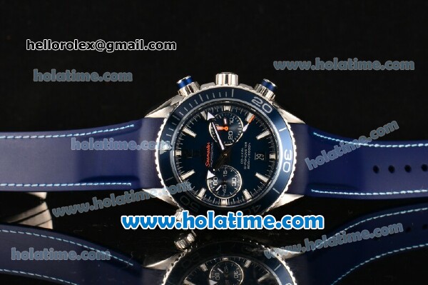 Omega Seamaster Planet Ocean 600 M Co-Axial Chrono Clone 9300 Automatic Steel Case with Blue Dial White Markers and Blue Rubber Strap - 1:1 Original (AT) - Click Image to Close