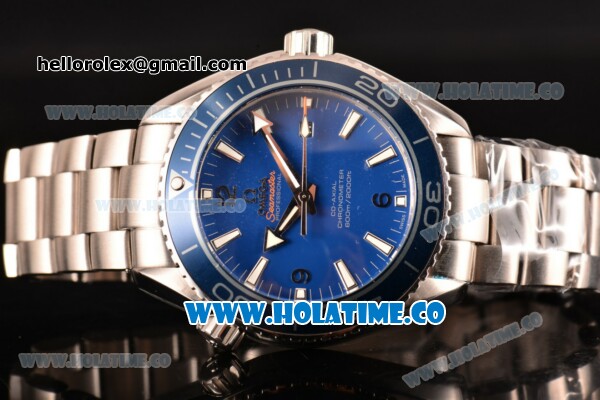 Omega Planet Ocean Clone Omega 8500 Automatic Steel Case/Bracelet with Blue Dial and White Stick Markers (EF) - Click Image to Close