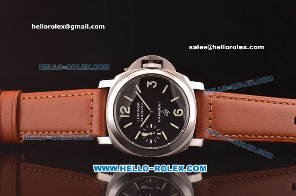 Panerai Luminor Marina Logo PAM 005 Swiss ETA 6497 Manual Winding Steel Case with Black Dial and Brown Leather Strap - 1:1 Original - Click Image to Close