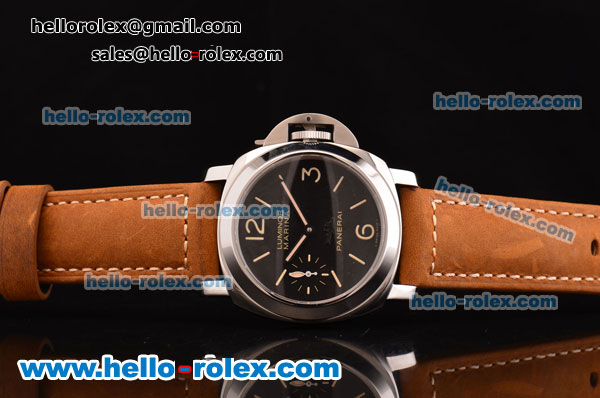 Panerai Luminor Marina Swiss ETA 6497 Manual Winding Stainless Steel Case with Black Dial and Brown Leather Strap - Click Image to Close