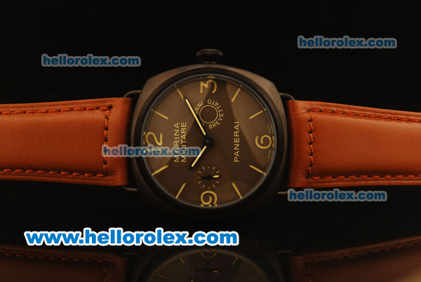 Panerai Radiomir Asia 6497 Manual Winding PVD Case with Brown Dial and Red Leather Strap - Click Image to Close