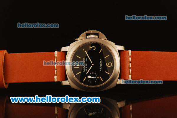 Panerai Luminor Marina PAM177 Swiss ETA 6497 Manual Winding Titanium Case with Black Dial and Brown Leather Strap- 1:1 Original - Click Image to Close