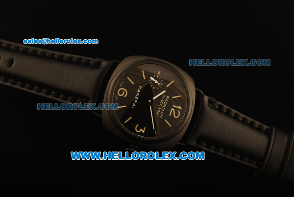 Panerai Radiomir Swiss ETA 6497 Manual Winding Movement PVD Case with Black Dial and Black Leather Strap - Click Image to Close