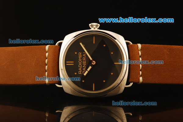 Panerai Radiomir Vintage 3646 Swiss ETA 6497 Manual Winding Steel Case with Black Dial and Orange Leather Strap-Beige Markers - Click Image to Close