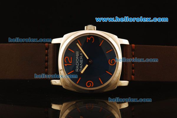 Panerai Radiomir Vintage 6154 Swiss ETA 6497 Manual Winding Steel Case with Dark Blue Dial and Brown Leather Strap-Orange Markers - Click Image to Close