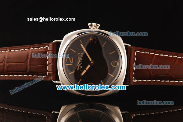 Panerai Radiomir Asia 6497 Manual Winding Steel Case with Black Dial and Brown Leather Strap-Beige Markers - Click Image to Close