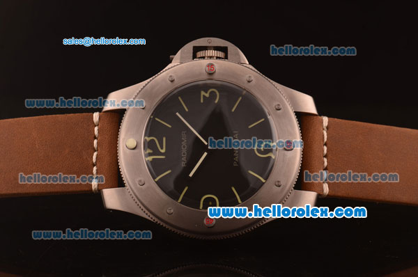 Panerai Radiomir Swiss ETA 6497 Manual Winding Titanium Case with Black Dial and Dark Brown Leather Strap-1:1 Original - Click Image to Close