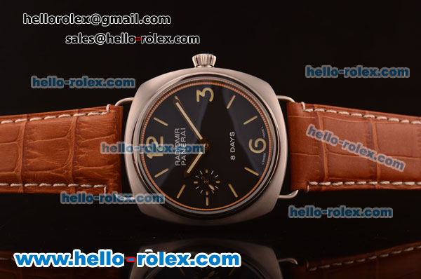 Panerai Radiomir Asia 6497 Manual Winding Steel Case with Black Dial and Brown Leather Strap - Click Image to Close