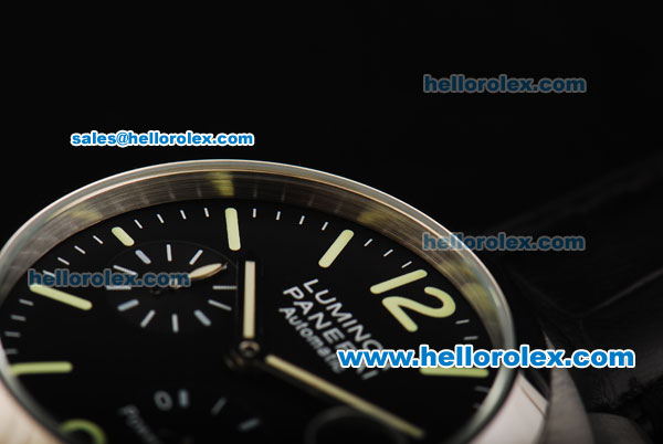 Panerai PAM 090 Luminor Power Reserve Automatic Movement Black Dial with Green Markers and Black Leather Strap - Click Image to Close