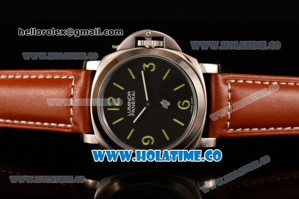 Panerai Luminor Pam 000 Logo Asia 6497 Manual Winding Movement Steel Case with Black Dial and Brown Leather Strap - Click Image to Close