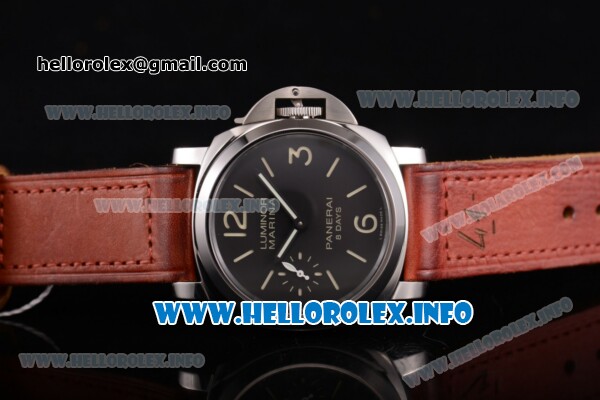 Panerai Luminor Marina 8 Days Acciaio PAM 510 Clone P.5000 Manual Winding Steel Case with Black Dial and Brown Leather Strap - 1:1 Original (KW) - Click Image to Close