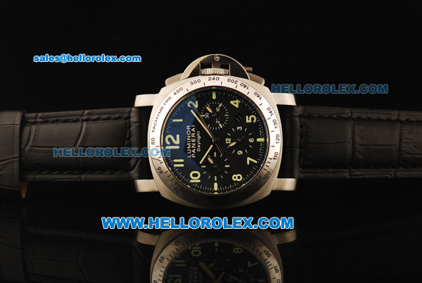 Panerai Luminor Daylight Pam196 Automatic with Black Dial,Green Marking and Black Leather Strap - Click Image to Close