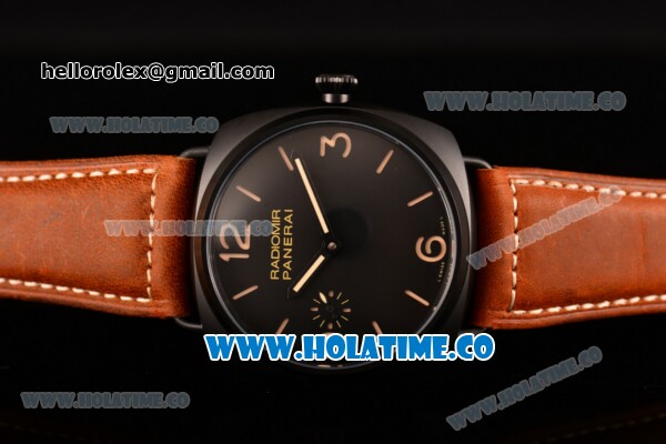 Panerai PAM 504 Radiomir Composite 3 Days Clone P.3000 Manual Winding Cermaic Case with Black Dial Stick/Arabic Numeral Markers and Brown Leather Strap (GF) - Click Image to Close