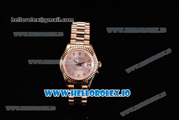 Rolex Datejust Swiss ETA 2671 Automatic Rose Gold Case with Pink Dial Diamonds Markers and Rose Gold Bracelet (BP) - Click Image to Close