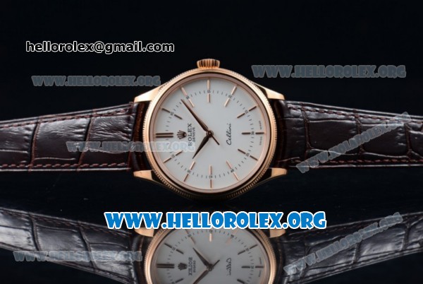 Rolex Cellini Time Clone Rolex 3132 Automatic Rose Gold Case with White Dial Stick Markers and Brown Leather Strap - 1:1 Origianl (EF) - Click Image to Close