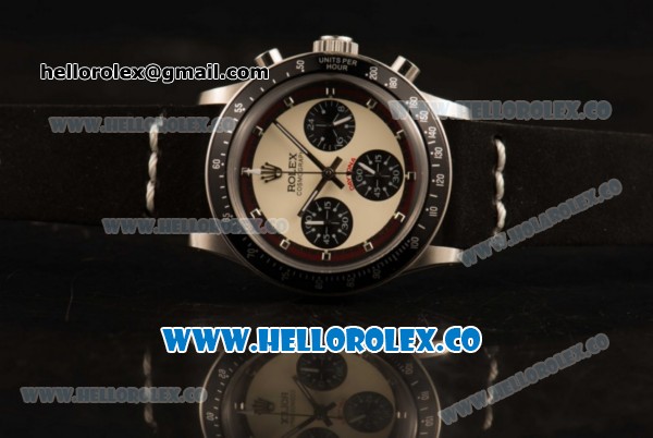 Rolex Daytona Vintage Edition Chrono Miyota OS20 Quartz Steel Case with White Dial and Black Leather Strap - Click Image to Close