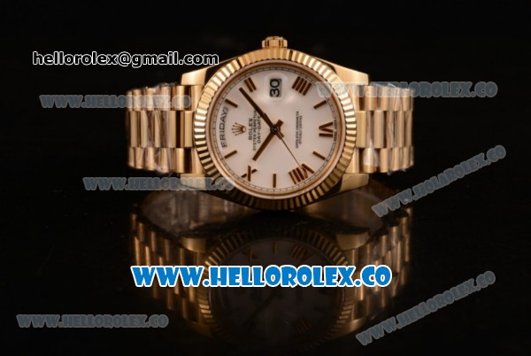 Rolex Day-Date Asia/Swiss ETA 2836 Automatic Yellow Gold Case with White Dial and Yellow Gold Bracelet - (BP) - Click Image to Close