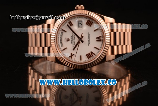 Rolex Day-Date Asia/Swiss ETA 2836 Automatic Rose Gold Case with White Dial and Rose Gold Bracelet - (BP) - Click Image to Close