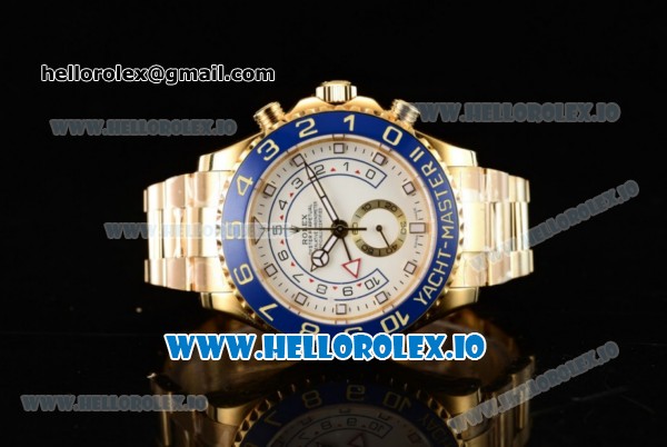 Rolex Yacht-Master II Clone Chrono Rolex 4130 Automatic Movement Yellow Gold White Dial and Dots Markers Yellow Gold Bracelet (JF) - Click Image to Close