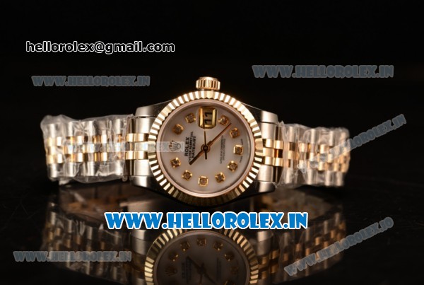 Rolex Oyster Perpetual Lady Datejust Swiss ETA 2671 Automatic 904 Steel/14K Yellow Gold Case White Dial With Diamonds Markers Yellow Gold Bracelet (BP) - Click Image to Close