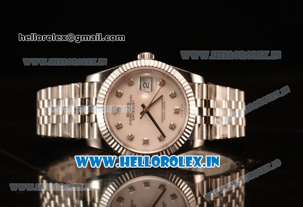 Rolex Datejust 37mm Swiss ETA 2836 Automatic Steel Case with Jubilee Steel Bezel White MOP Dial Diamond Steel Bracelet - Click Image to Close