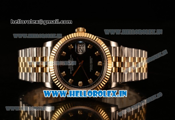 Rolex Datejust 37mm Swiss ETA 2836 Automatic Two Tone with Black Dial and Diamonds Markers - Click Image to Close