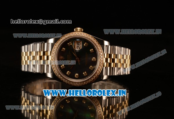 Rolex Datejust 37mm Swiss ETA 2836 Automatic Two Tone with Black MOP Dial and Diamonds Markers - Click Image to Close