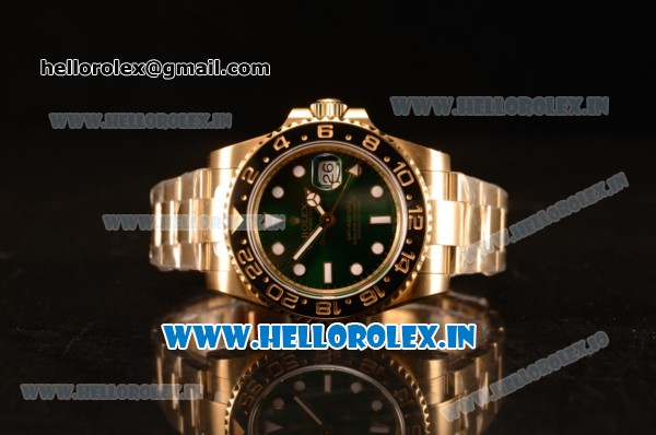 Rolex GMT-Master II Clone Rolex 3135 Automatic Yellow Gold Case With Ceramic Bezel Green Dial 116718LN (BP) - Click Image to Close