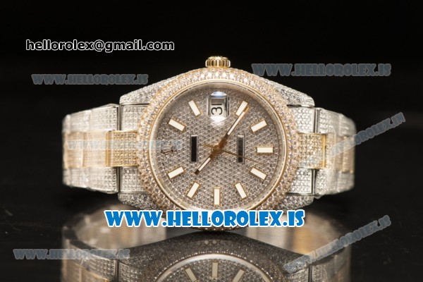 Rolex Day Date II YG Two Tone Case With All Diamond Roman ETA 2836 Auto Best Edition - Click Image to Close