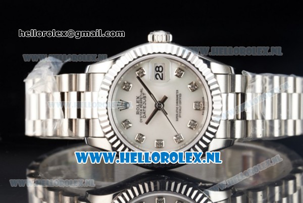 Rolex Datejust Swiss ETA 2671 Automatic Steel Case with White Dial Diamonds Markers and Steel Bracelet (BP) - Click Image to Close