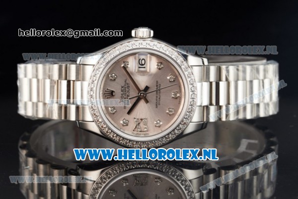 Rolex Datejust Swiss ETA 2671 Automatic Steel Case with Silver Dial Diamonds Markers Diamonds Bezel and Steel Bracelet (BP) - Click Image to Close