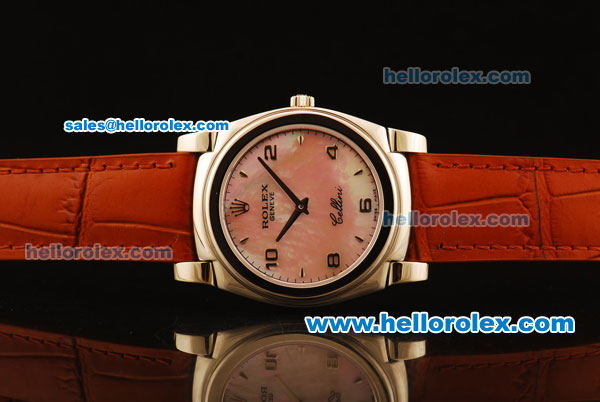 Rolex Cellini Swiss Quartz Steel Case with Pink MOP Dial and Brown Leather Strap - Click Image to Close