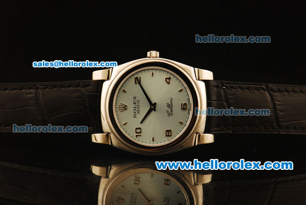 Rolex Cellini Swiss Quartz Steel Case with Cyan Dial and Black Leather Strap-Numeral Markers - Click Image to Close