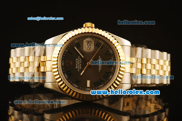 Rolex Datejust II Swiss ETA 2836 Automatic Full Steel with Yellow Gold Bezel and Grey Dial-Roman Markers - Click Image to Close