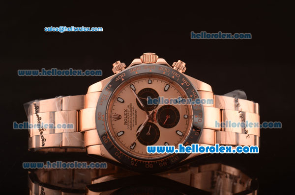 Rolex Daytona Automatic Full Rose Gold with PVD Bezel and Rose Gold Dial-7750 Coating - Click Image to Close