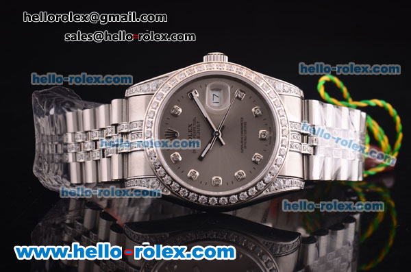 Rolex Datejust Swiss ETA 2836 Automatic Full Steel with Diamond Bezel and Grey Dial-36MM - Click Image to Close